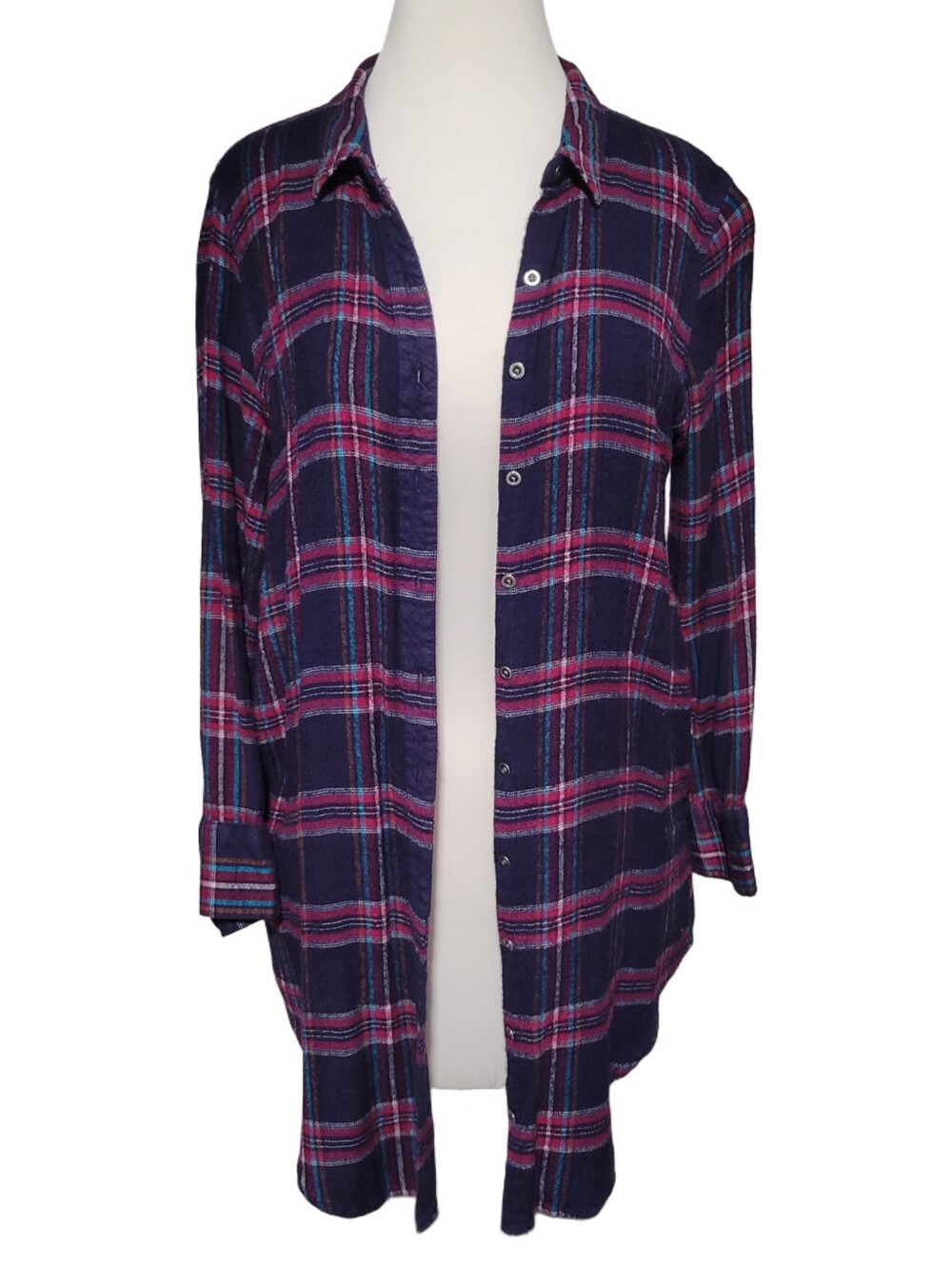 Roxy Long Plaid Button-Up Flannel Shirt Size Medium